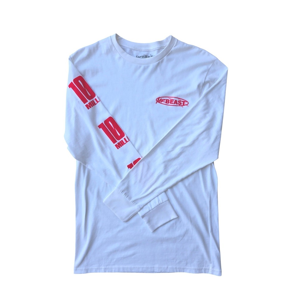 NEW MrBeast 100 Million Limited Edition Subscriber Long Sleeve White Shirt Sz. M